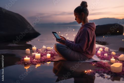 A person practicing digital detox, dedicating time away from screens for mental well-being. Concept of mindful technology use. Generative Ai. photo