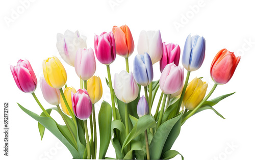 Tulip Mosaic: Diverse Flower Collection Isolated on Transparent Background PNG. #692172762
