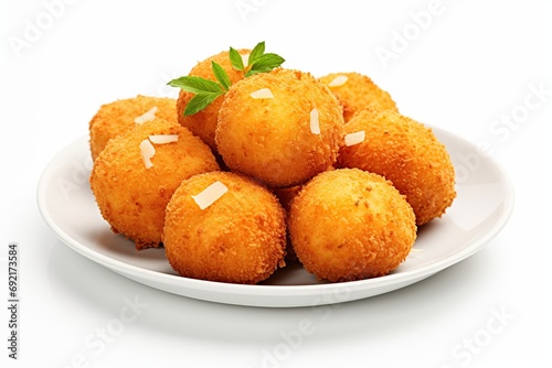 Crispy cheese balls on white background