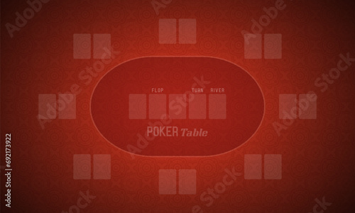 Poker table with red cloth. Poker room background. Vector illustration.