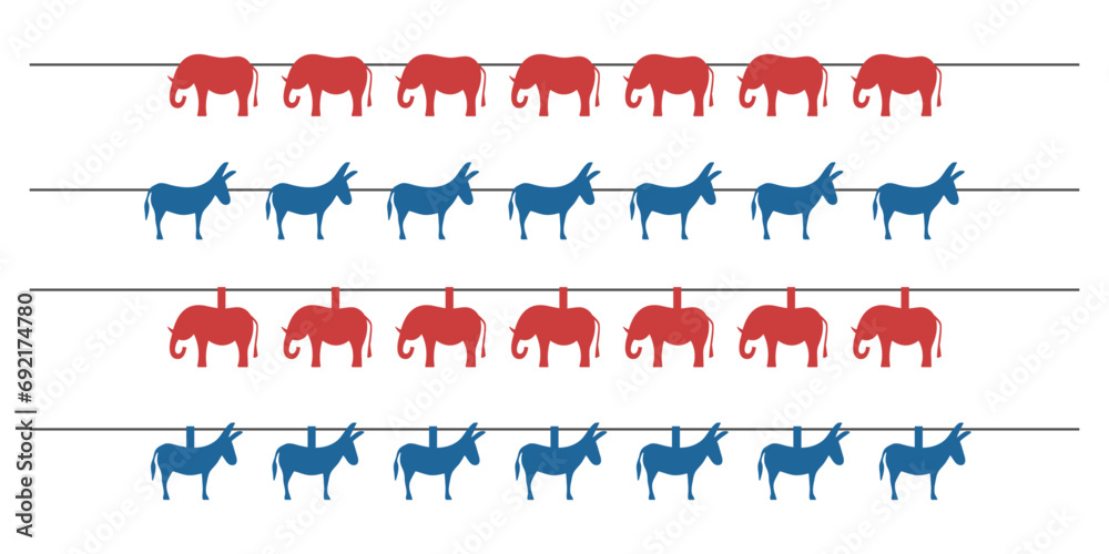 Garlands with elephants and donkeys. Bunting for USA election. Vector ...