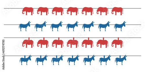 Garlands with elephants and donkeys. Bunting for USA election. Vector and PNG on transparent background. photo