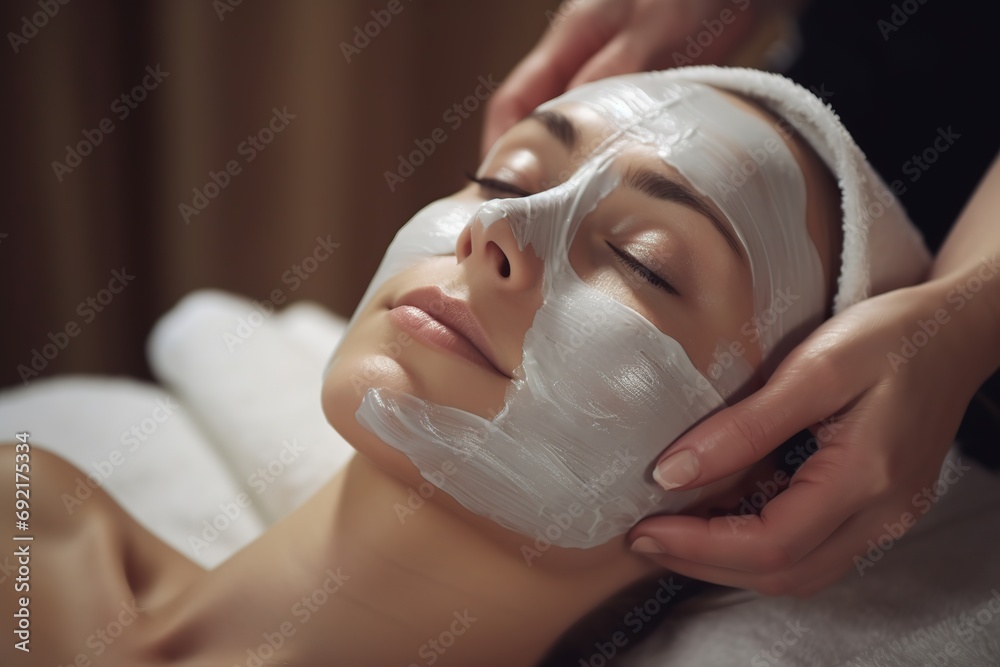 Beautiful woman with facial mask in beauty salon
