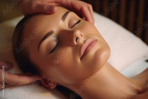 Young woman in spa salon getting face massage
