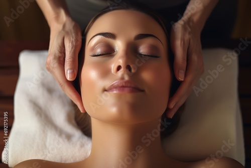 Young woman in spa salon getting face massage