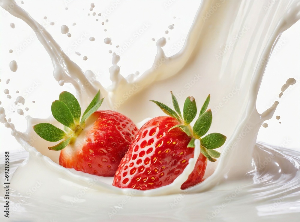 Strawberries yogurt isolated on white background