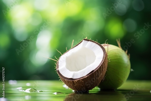 Coconut on green blurred background