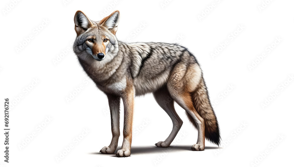 Coyote standing isolated on white background