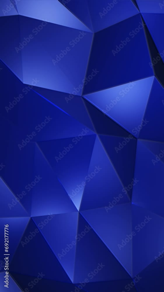 Vertical video - futuristic blue low poly background with the gentle motion of shiny polygonal triangle shapes and red neon light. Full HD and looping abstract technology motion background animation.
