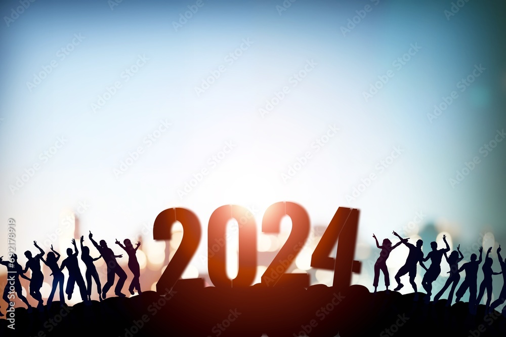 Multinational people team and 2024 Year concept Multinational people team and 2024 Year concept