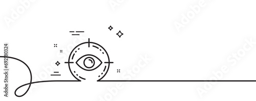 Eye target line icon. Continuous one line with curl. Oculist clinic sign. Optometry vision symbol. Eye target single outline ribbon. Loop curve pattern. Vector