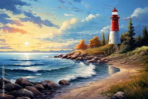Lighthouse Seascape Oil Painting - Wall Art - Poster - Printable - Print - Wallpaper - Background - Artwork 