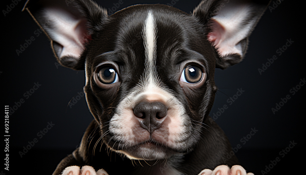 Cute puppy, small and purebred, looking at camera with sadness generated by AI