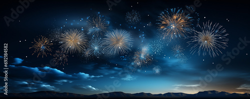 Firework explosion in the night sky celebrating happy new year created by ai