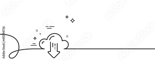 Cloud computing download line icon. Continuous one line with curl. Internet data storage sign. File hosting technology symbol. Cloud download single outline ribbon. Loop curve pattern. Vector