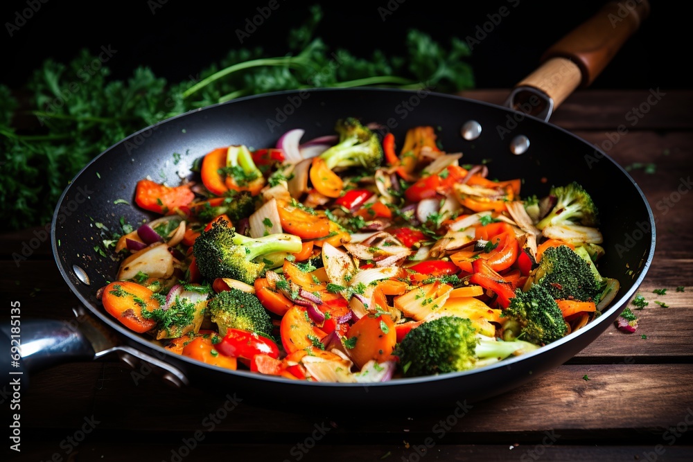 Chef cooking vegetables on pan Chef cooking vegetables on pan