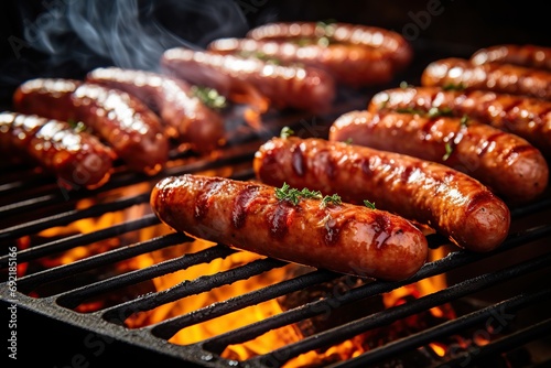 Grilled sausages on the grill