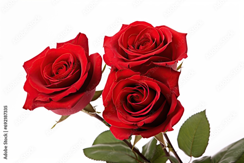 Fototapeta premium Bouquet of red roses on white background