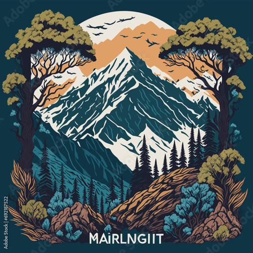 illustrations vector of An adventurer on the mountains fighting for adventure and discovering a new world