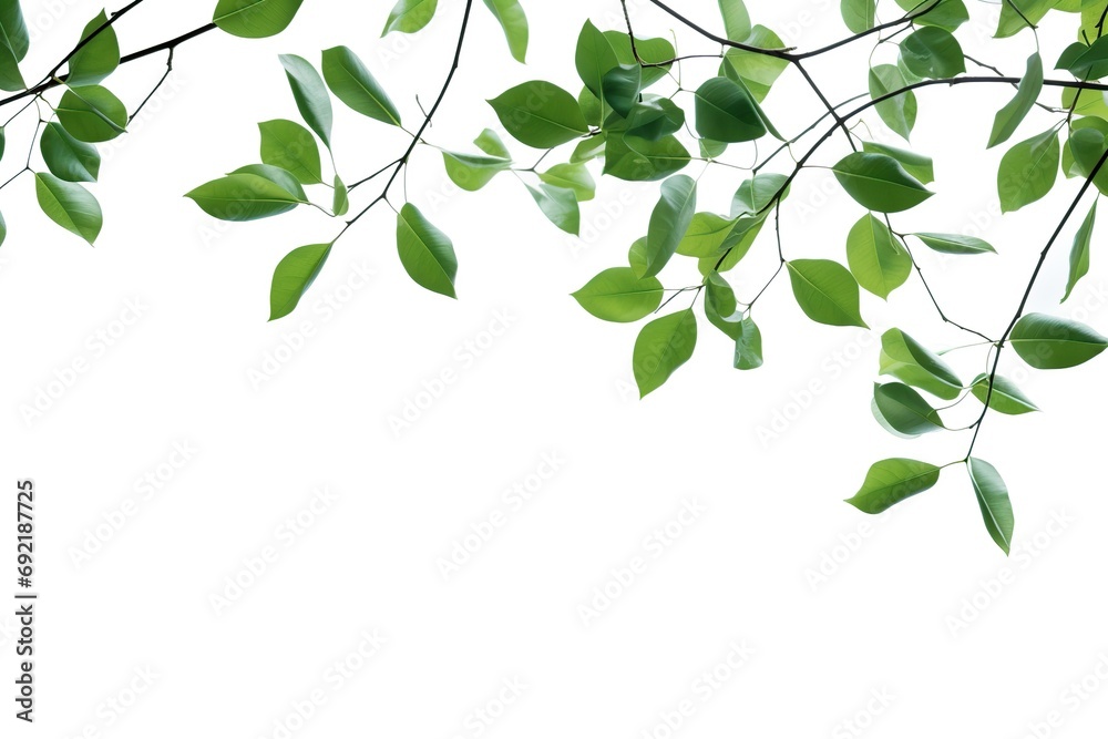 Obraz premium Branch with green leaves on white background