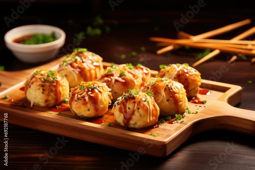Takoyaki, a popular Traditional Japanese snack. octopus balls. street food Asia