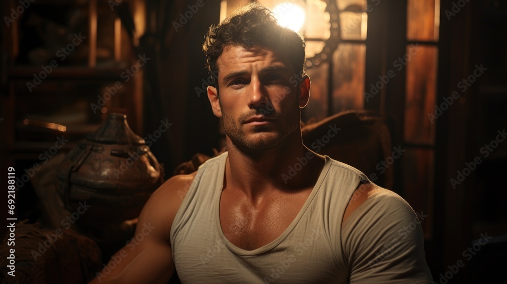 Shirtless Man Happy Portrait Bed Relax, Background HD For Designer Shirtless Man Happy Portrait Bed Relax, Background HD For Designer