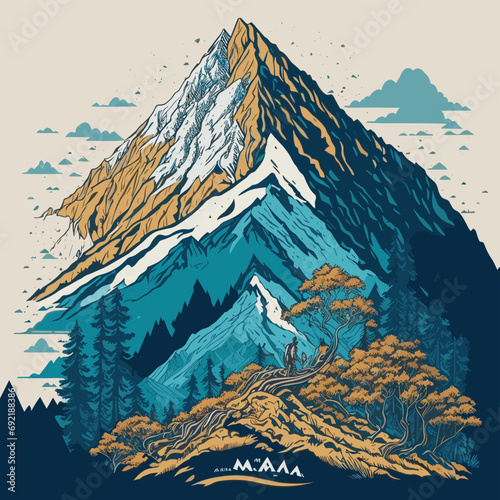 illustrations vector of An adventurer on the mountains fighting for adventure and discovering a new world