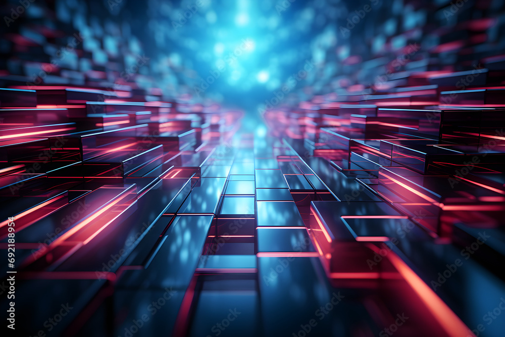 abstract 3d futuristic glowing background with blocks - obrazy, fototapety, plakaty 