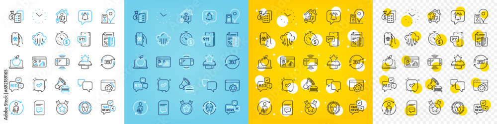 Vector icons set of Face detect, Cloud storage and Bid offer line icons pack for web with Full rotation, Accounting wealth, Air conditioning outline icon. Seo gear, Winner podium. Vector