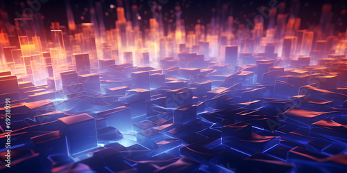 abstract 3d futuristic glowing background with blocks