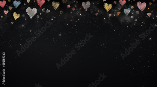 Quadro negro com corações feito com giz, fundo de fotografia para anuncios photo