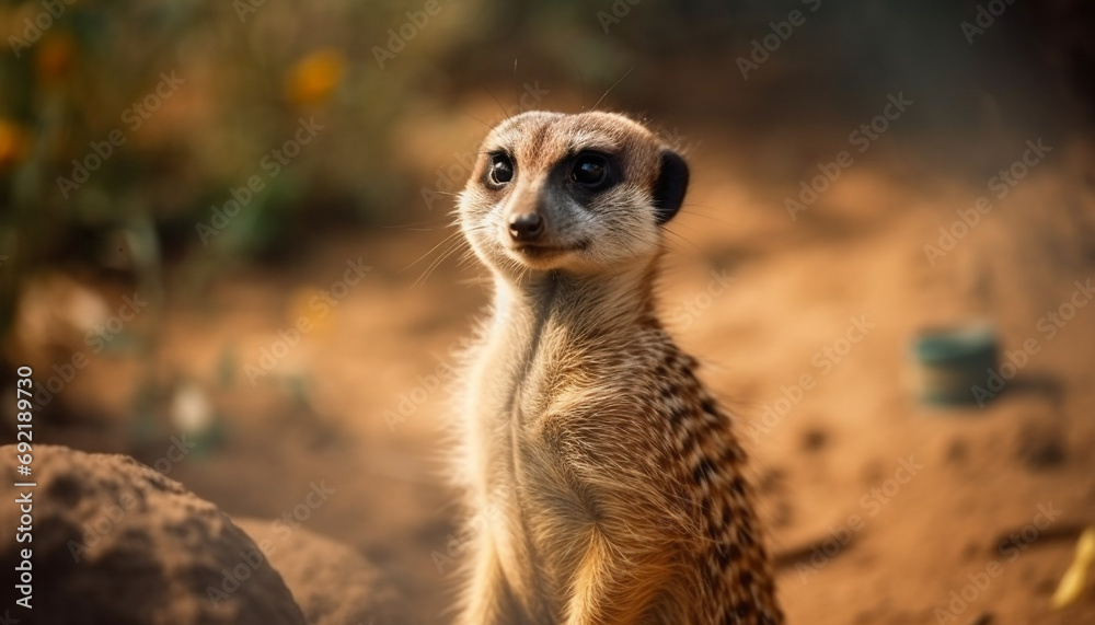 Small meerkat sitting alert, watching nature beauty in Africa generative AI Small meerkat sitting alert, watching nature beauty in Africa generative AI