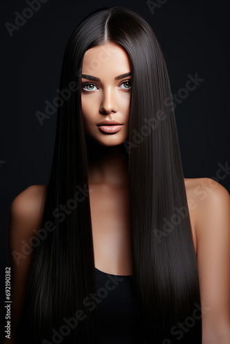 Fashion woman with straight long shiny hair, beauty and hair care