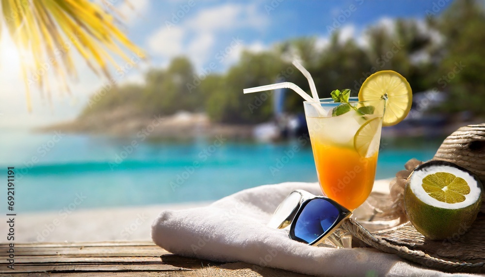 Obraz premium Refreshing drink by the beach