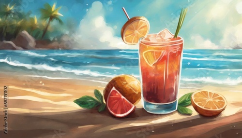 Refreshing drink by the beach photo