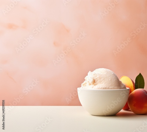 peach ice cream served in a realistic bowl photo
