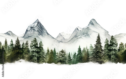 Snow-Kissed Panorama Lush Peaks Isolated on Transparent Background PNG.