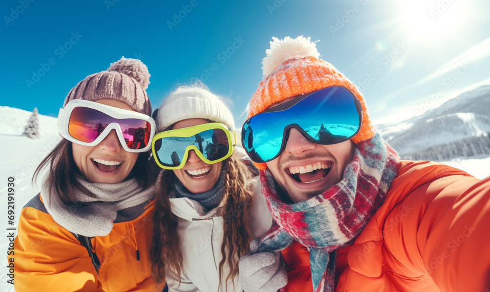Freunde beim Skifahren im Winter Freunde beim Skifahren im Winter