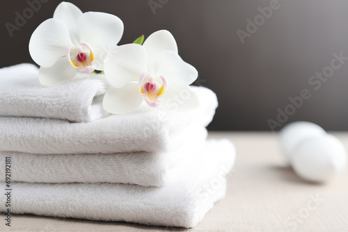 Beautiful spa composition on massage table in wellness center