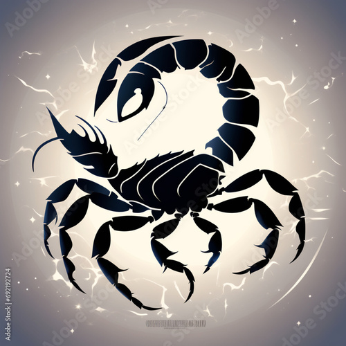 three-dimensional-floating-scorpion-silhouette-close-up-on-white-background-with-intense-a photo