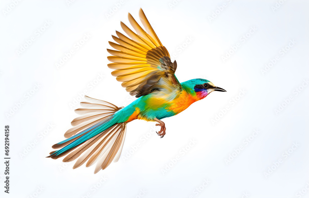 colorful calibri bird flying on white background