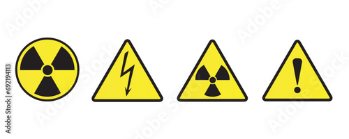 Set of triangle yellow warning sign. Vector, illustration