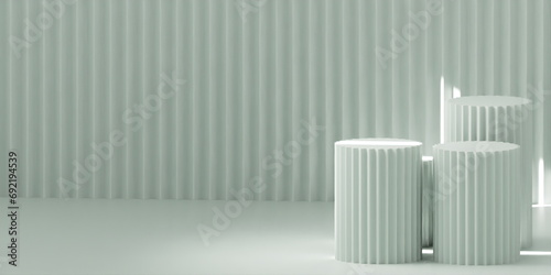 Product Podium - aqua Podium  aqua Background. 3D Illustration. Light coming from left window 