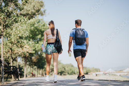 Active Couple Fitness Routine in the Park on a Sunny Day