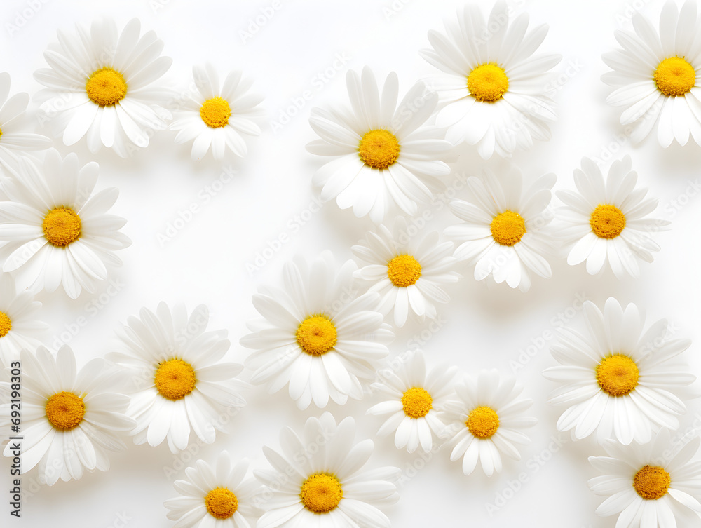 Fototapeta premium White Daisy chamomile flowers on white background 