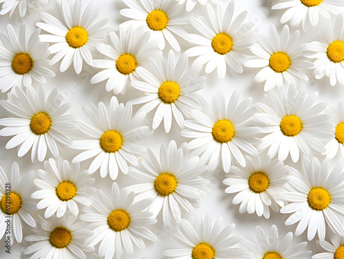 White Daisy chamomile flowers on white background 