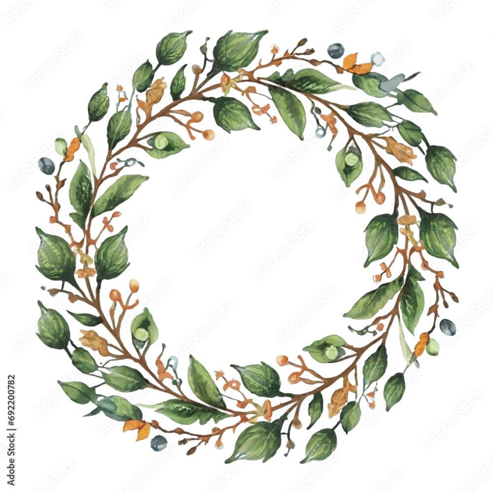 watercolor eucalyptus leaves on white background with space for text