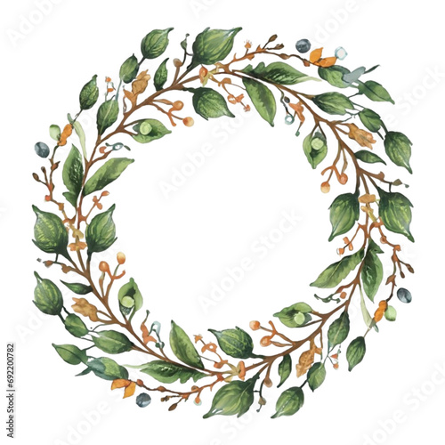 watercolor eucalyptus leaves on white background with space for text