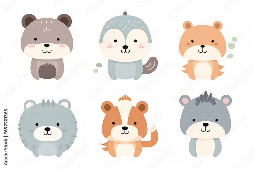 Funny cute bears and animals on a white background, illustration Funny cute bears and animals on a white background, illustration