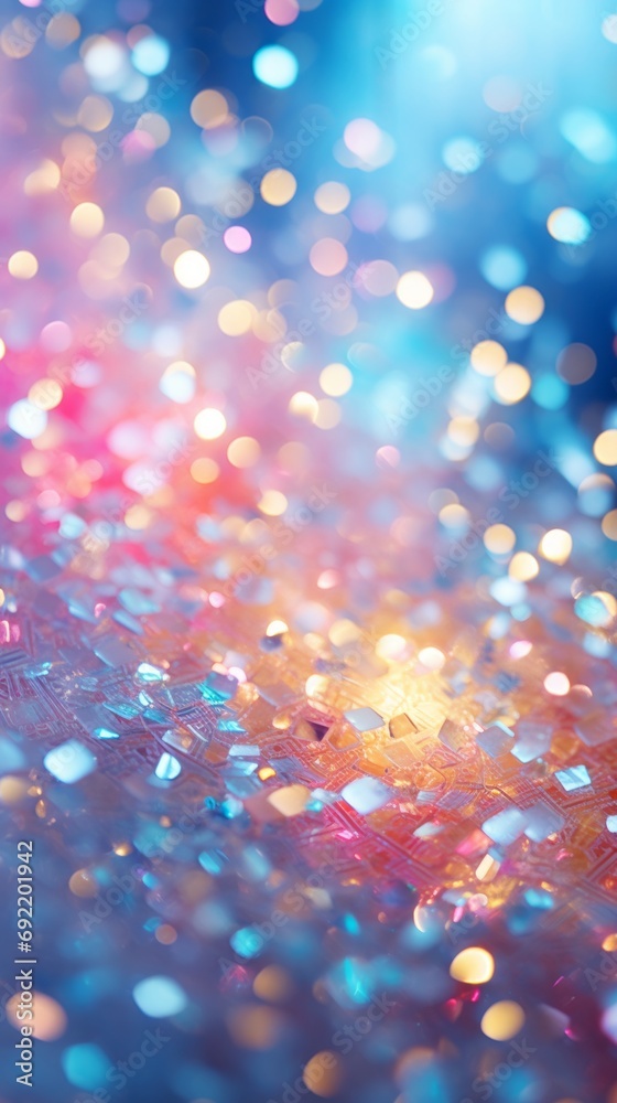 Blurred vibrant background with confetti and sparkles, bright colorful background